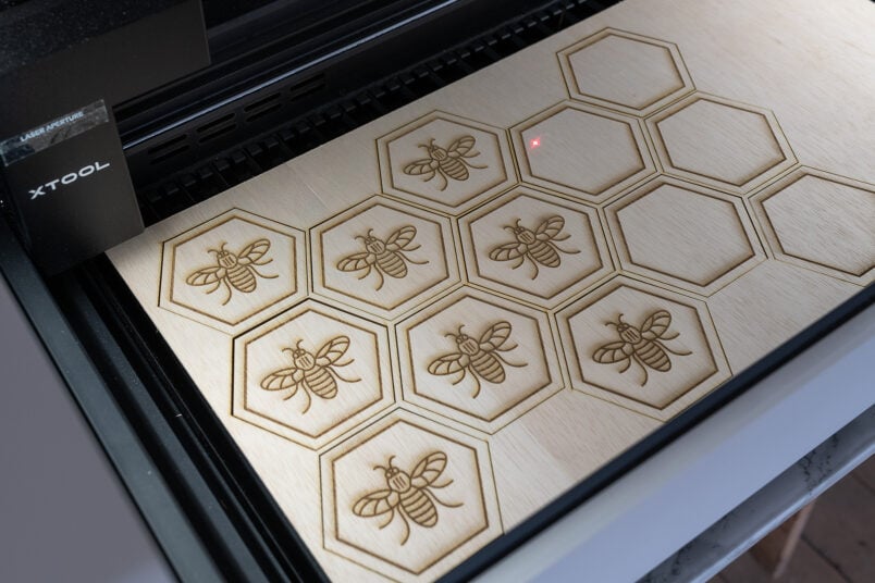 lasercut honeycomb with bees for wood countertop