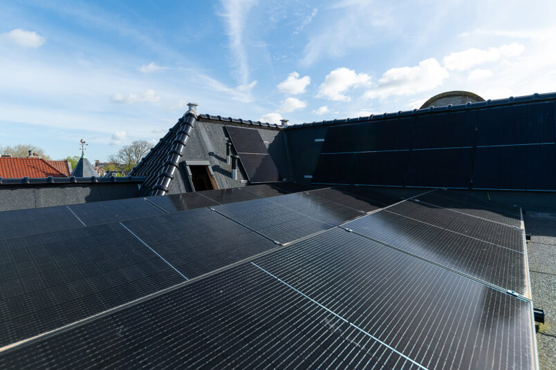 solar panels of flat roof and pitched roof
