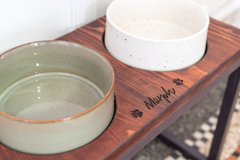 DIY Raised Dog Bowl Stand with Kave Home Bowls and Engraving
